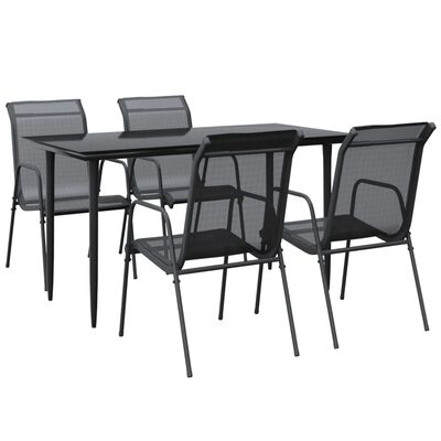 vidaXL 5 Piece Garden Dining Set Black Steel and Textilene,  vidaXL 5 Piece Garden Dining Set Black Steel and Textilene