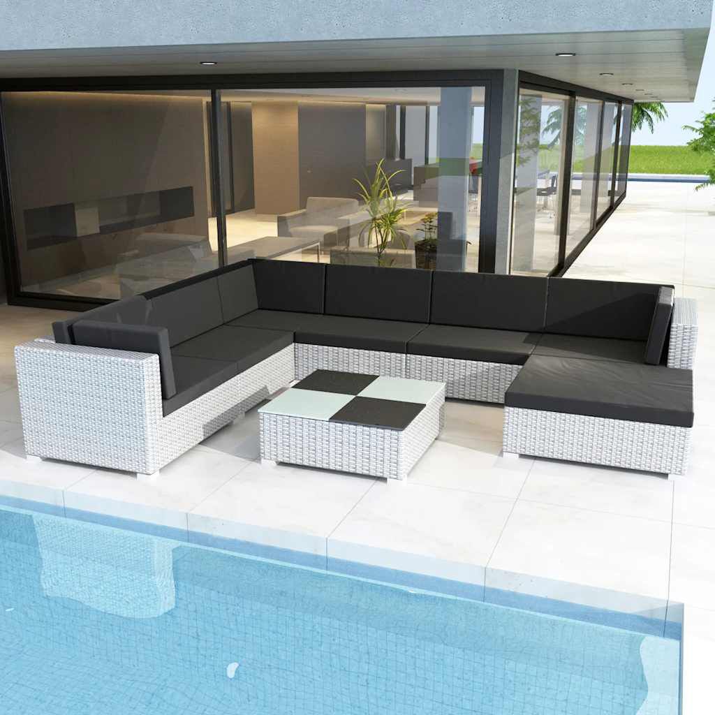 vidaXL 8 Piece Garden Lounge Set with Cushions Poly Rattan White