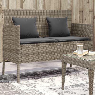 vidaXL Garden Bench with Cushions Grey Poly Rattan, grey vidaXL Garden Bench with Cushions Grey Poly Rattan
