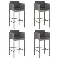 vidaXL Bar Stools 4 pcs with Cushions Grey Poly Rattan, grey vidaXL Bar Stools 4 pcs with Cushions Grey Poly Rattan