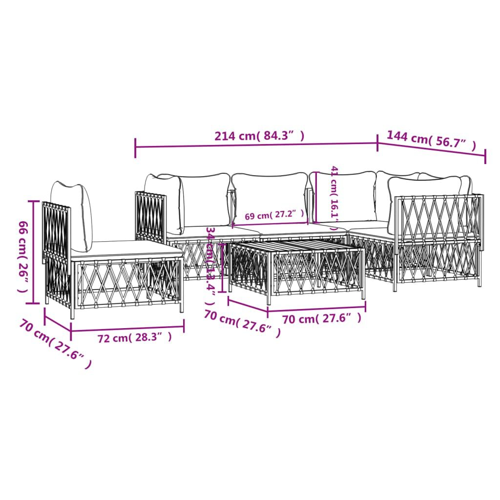 vidaXL 6 Piece Garden Lounge Set with Cushions White Steel