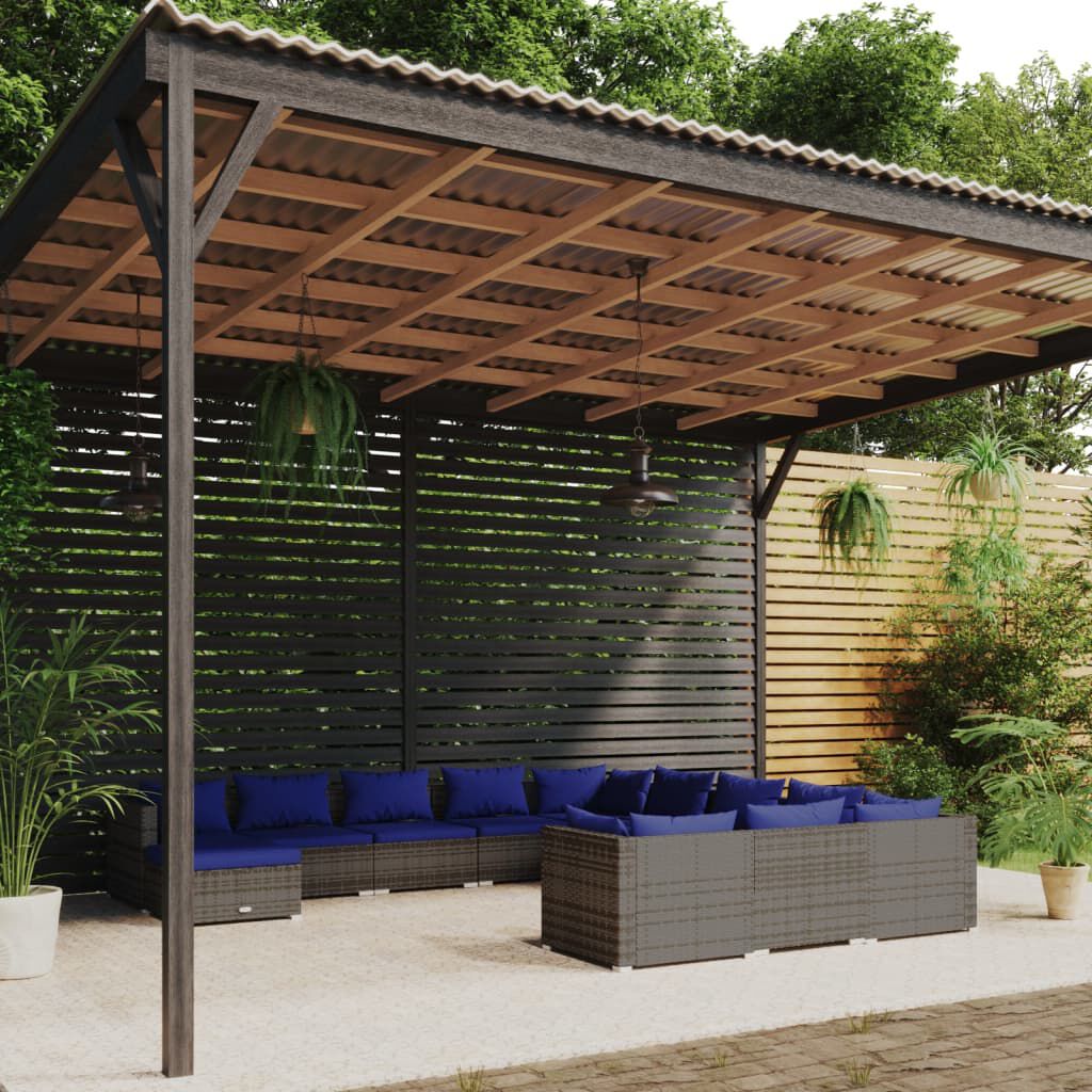 vidaXL 12 Piece Garden Lounge Set with Cushions Poly Rattan Grey
