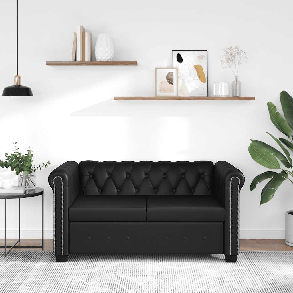 vidaXL Chesterfield 2-Seater Artificial Leather Black