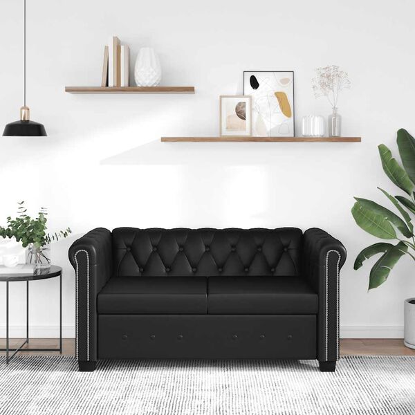 vidaXL Chesterfield 2-Seater Artificial Leather Black