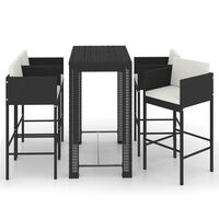vidaXL 5 Piece Garden Bar Set with Cushions Poly Rattan Black, black vidaXL 5 Piece Garden Bar Set with Cushions Poly Rattan Black