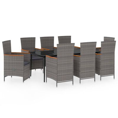 vidaXL 9 Piece Garden Dining Set with Cushions Grey, grey and brown vidaXL 9 Piece Garden Dining Set with Cushions Grey