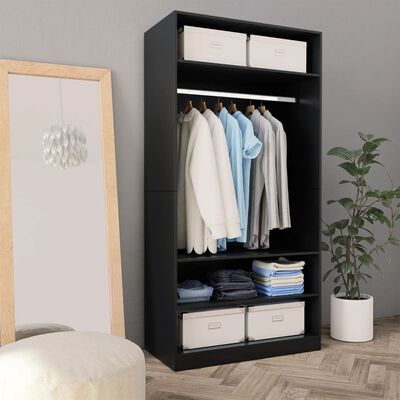 vidaXL Wardrobe Black 100x50x200 cm Engineered Wood, black vidaXL Wardrobe Black 100x50x200 cm Engineered Wood
