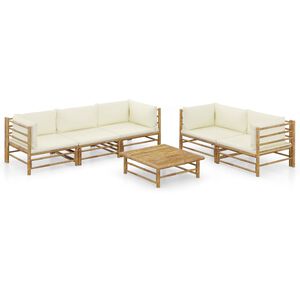 vidaXL 6 Piece Garden Lounge Set with Cream White Cushions Bamboo