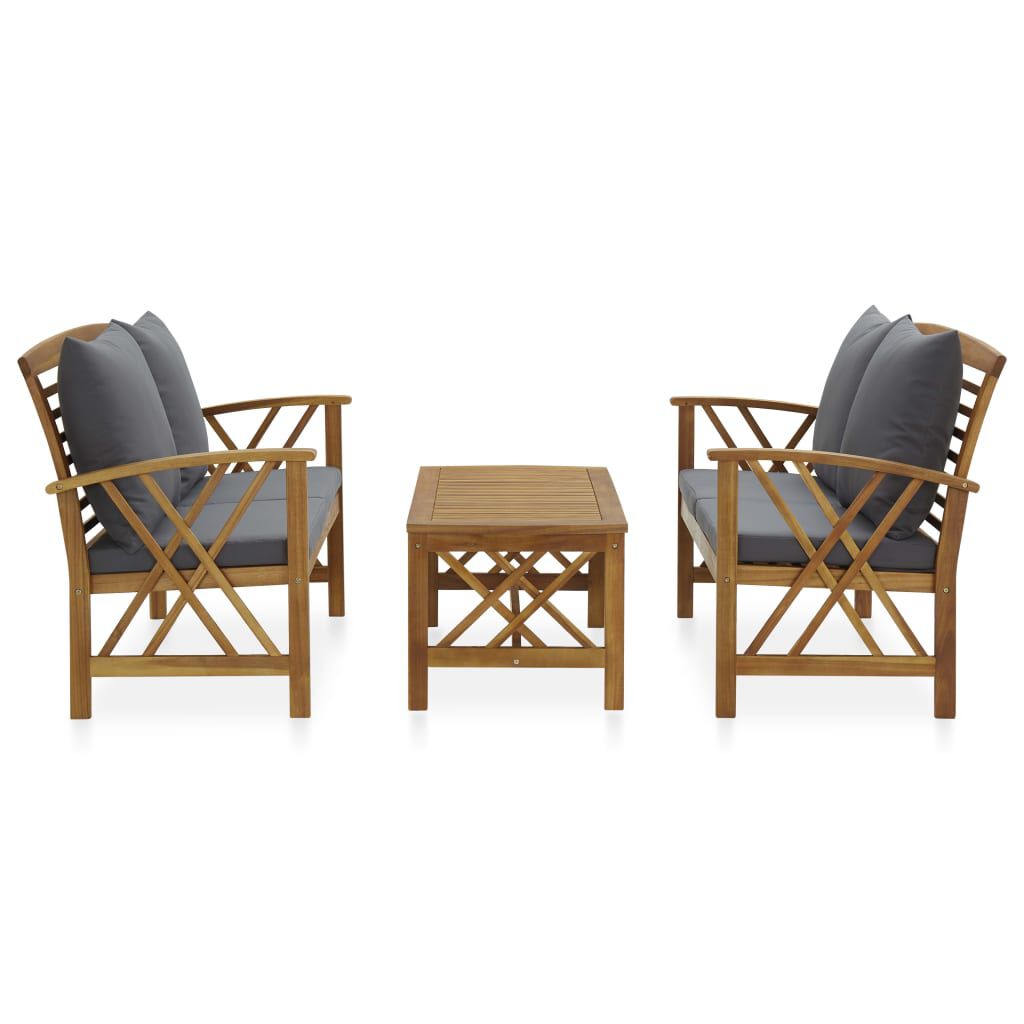 vidaXL 3 Piece Garden Lounge Set with Cushions Solid Acacia Wood