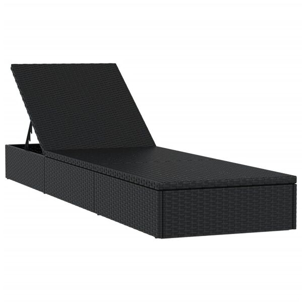 vidaXL Sunbed with Cushion Black 201x55x62 cm Poly Rattan