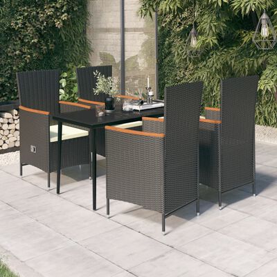 vidaXL 5 Piece Garden Dining Set with Cushions Black