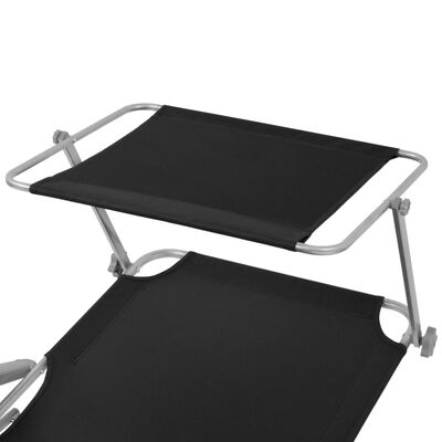 vidaXL Sun Lounger with Canopy Steel Black, black vidaXL Sun Lounger with Canopy Steel Black