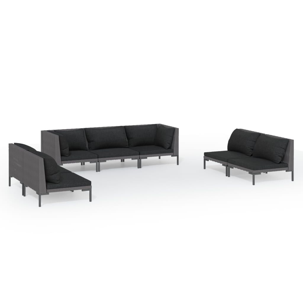 vidaXL 7 Piece Garden Lounge Set with Cushions Poly Rattan Dark Grey
