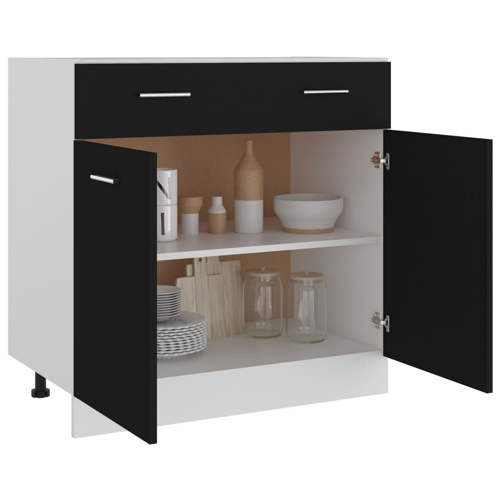 vidaXL Drawer Bottom Cabinet Black 80x46x81.5 cm Engineered Wood