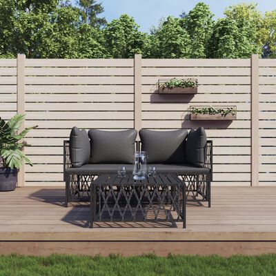 vidaXL 3 Piece Garden Lounge Set with Cushions Anthracite Steel