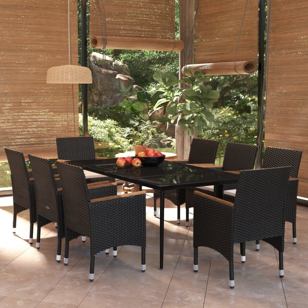 vidaXL 9 Piece Garden Dining Set with Cushions Black