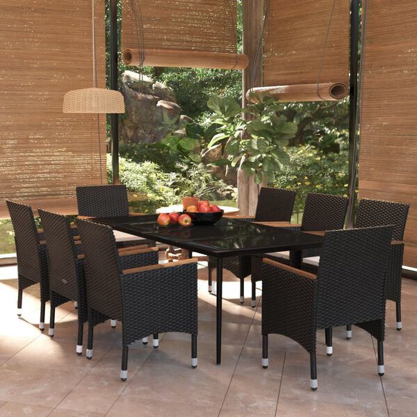 vidaXL 9 Piece Garden Dining Set with Cushions Black