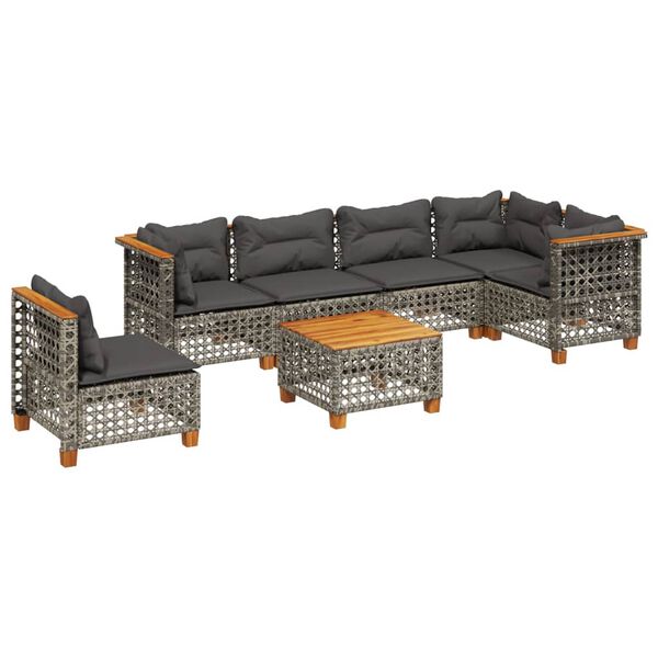 vidaXL 7 Piece Garden Sofa Set with Cushions Grey Poly Rattan