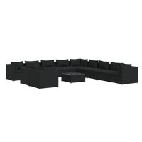 vidaXL 12 Piece Garden Lounge Set with Cushions Black Poly Rattan, black vidaXL 12 Piece Garden Lounge Set with Cushions Black Poly Rattan