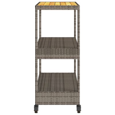 vidaXL Bar Cart 3-Tier Grey Poly Rattan and Solid Wood Acacia, grey and brown vidaXL Bar Cart 3-Tier Grey Poly Rattan and Solid Wood Acacia
