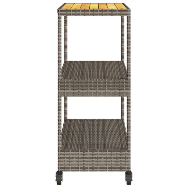 vidaXL Bar Cart 3-Tier Grey Poly Rattan and Solid Wood Acacia