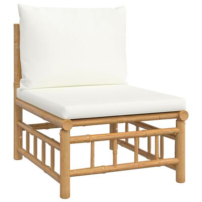 vidaXL 5 Piece Garden Lounge Set with Cream White Cushions Bamboo