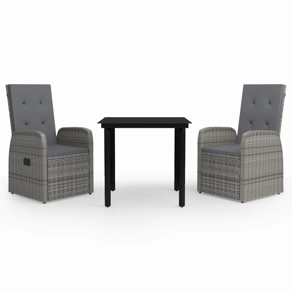 vidaXL 3 Piece Garden Dining Set with Cushions Grey
