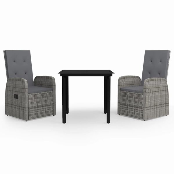 vidaXL 3 Piece Garden Dining Set with Cushions Grey