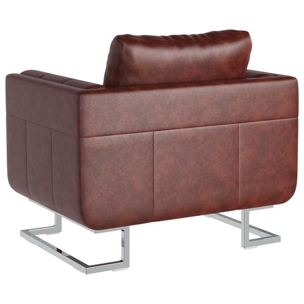 vidaXL Cube Armchair with Chrome Feet Brown Faux Leather
