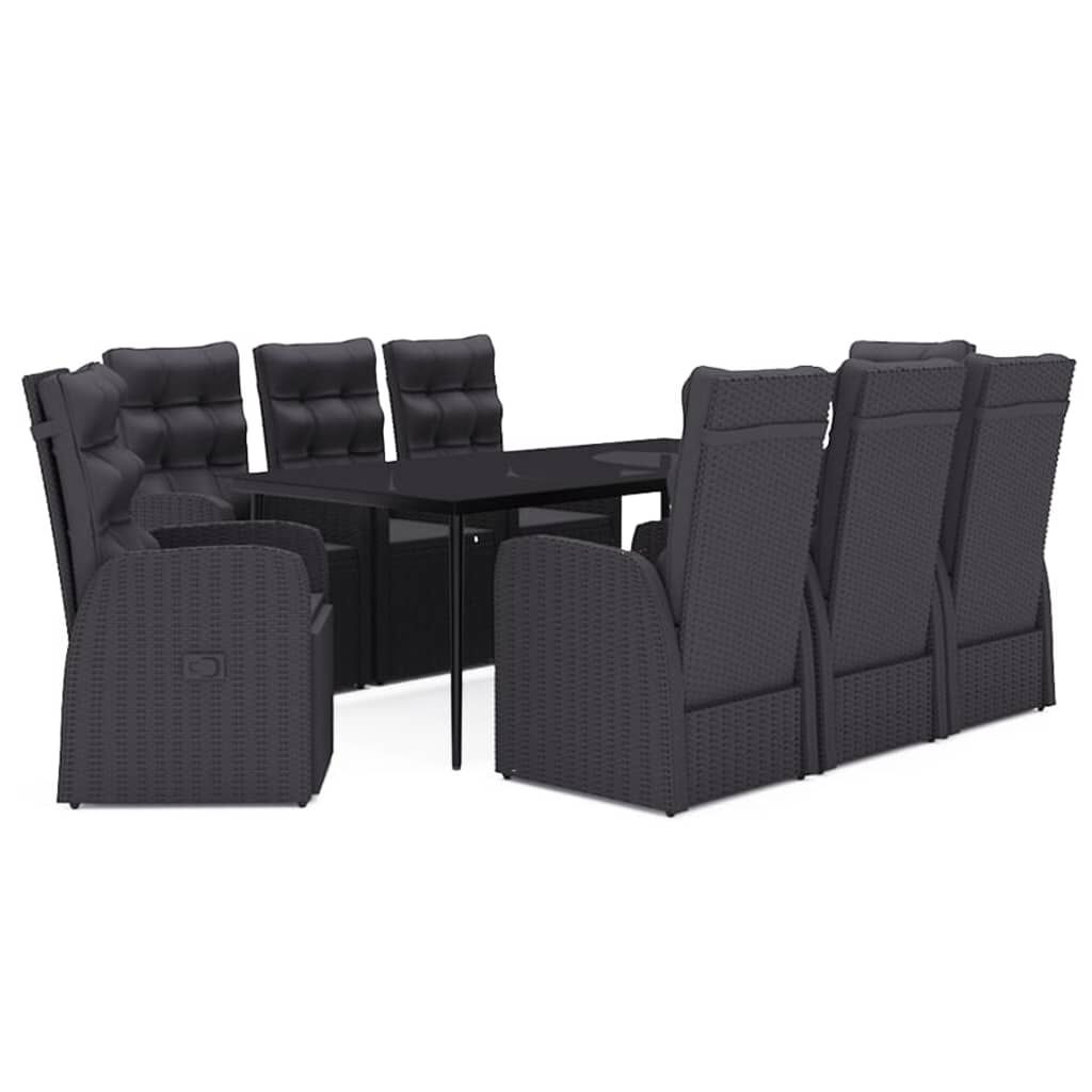 vidaXL 9 Piece Garden Dining Set with Cushions Black