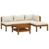 vidaXL 5 Piece Garden Lounge Set with Cream Cushion Solid Acacia Wood