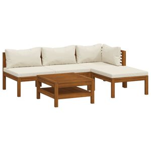 vidaXL 5 Piece Garden Lounge Set with Cream Cushion Solid Acacia Wood