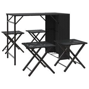 vidaXL 5 Piece Garden Camping Set Foldable Black Poly Rattan