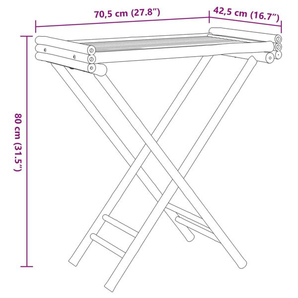 vidaXL Folding Tray Table 70.5x42.5x80 cm Bamboo