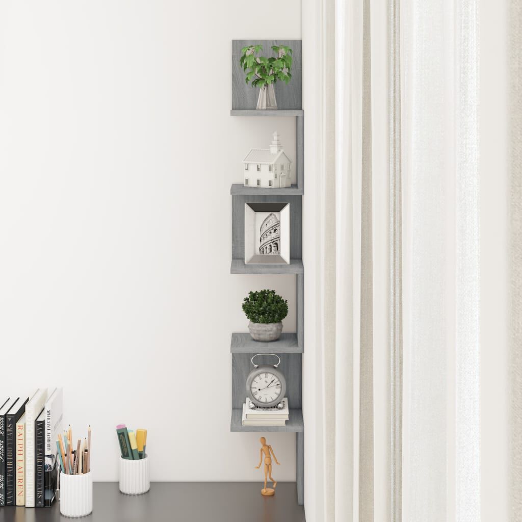 vidaXL Wall Corner Shelf Grey Sonoma 20x20x127.5 cm Engineered Wood