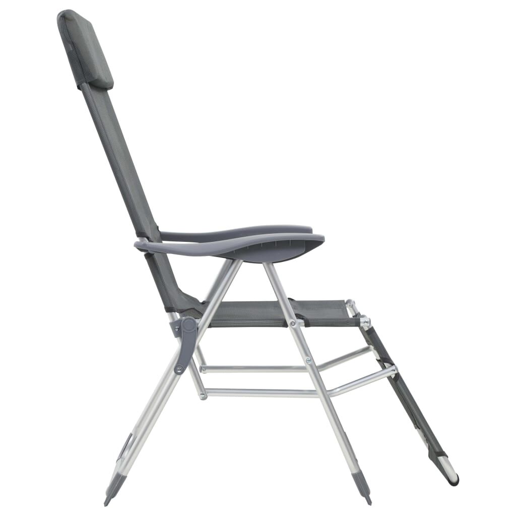 vidaXL Folding Camping Chairs with Footrests 2 pcs Grey Textilene