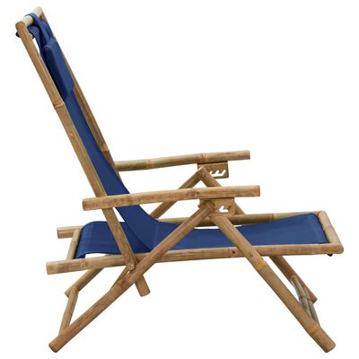 vidaXL Reclining Relaxing Chair Navy Blue Bamboo and Fabric, navy blue vidaXL Reclining Relaxing Chair Navy Blue Bamboo and Fabric