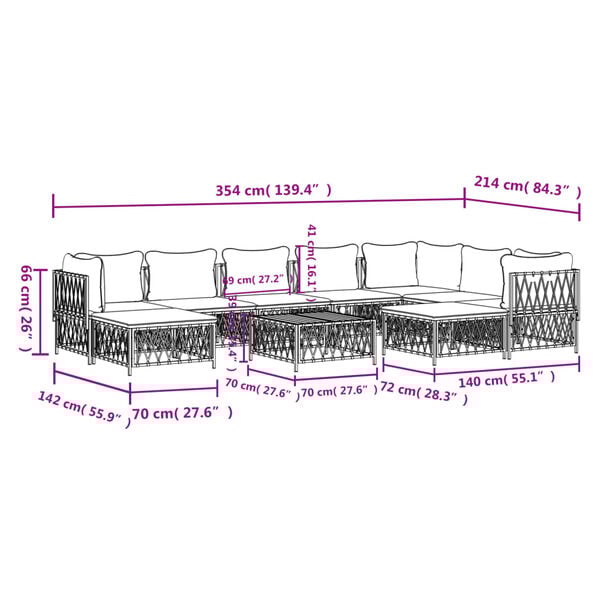 vidaXL 10 Piece Garden Lounge Set with Cushions White Steel