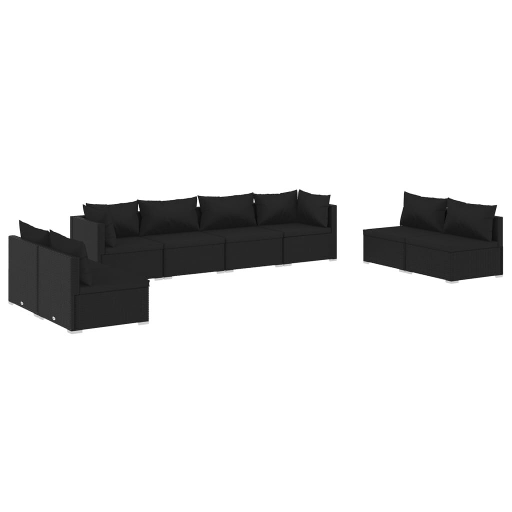 vidaXL 8 Piece Garden Lounge Set with Cushions Poly Rattan Black