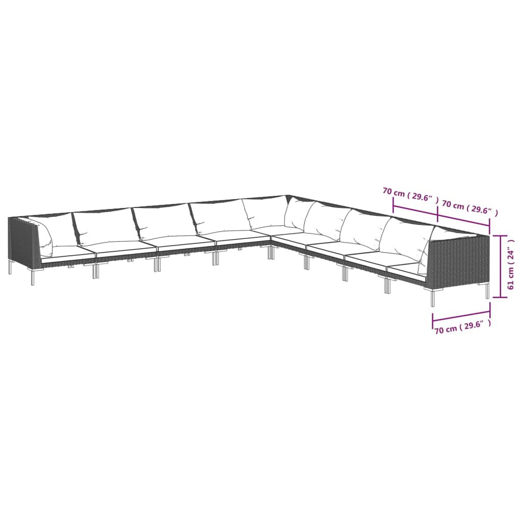 vidaXL 9 Piece Garden Lounge Set with Cushions Poly Rattan Dark Grey