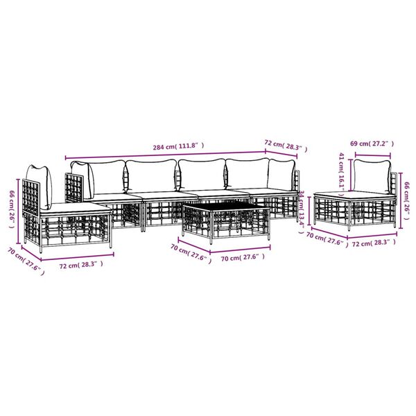 vidaXL 7 Piece Garden Lounge Set with Cushions Anthracite Poly Rattan