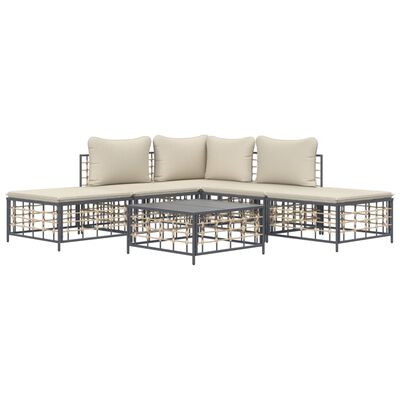 vidaXL 6 Piece Garden Lounge Set with Cushions Anthracite Poly Rattan,  vidaXL 6 Piece Garden Lounge Set with Cushions Anthracite Poly Rattan