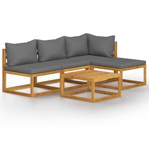 vidaXL 5 Piece Garden Lounge Set with Cushion Solid Acacia Wood