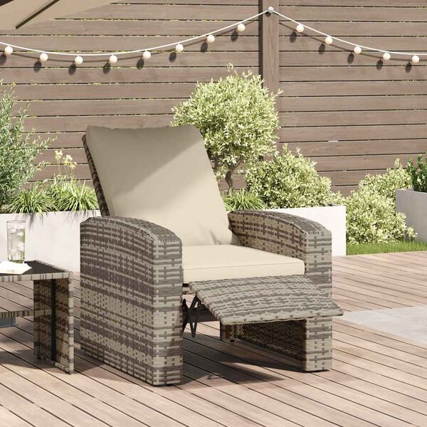 vidaXL Garden Reclining Chair with Cushions Light Brown Poly Rattan