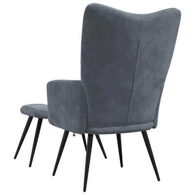 vidaXL Relaxing Chair with a Stool Dark Grey Velvet, dark grey vidaXL Relaxing Chair with a Stool Dark Grey Velvet