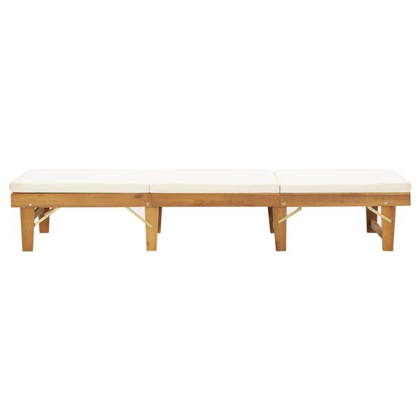 vidaXL Folding Sun Lounger with Cushion Solid Wood Acacia Cream White