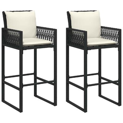 vidaXL Garden Bar Stools with Cushions 2 pcs Black Poly Rattan, black vidaXL Garden Bar Stools with Cushions 2 pcs Black Poly Rattan