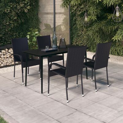 vidaXL 5 Piece Garden Dining Set Black, black vidaXL 5 Piece Garden Dining Set Black