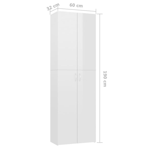 vidaXL Office Cabinet High Gloss White 60x32x190 cm Engineered Wood