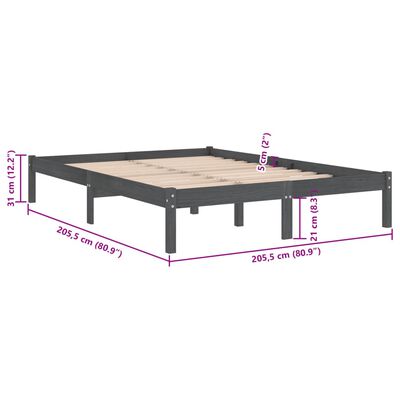 vidaXL Bed Frame without Mattress Grey Solid Wood 200x200 cm